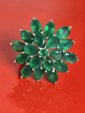 925 Sterling Silver Flower Ring with Natural Green Onyx Gemstone